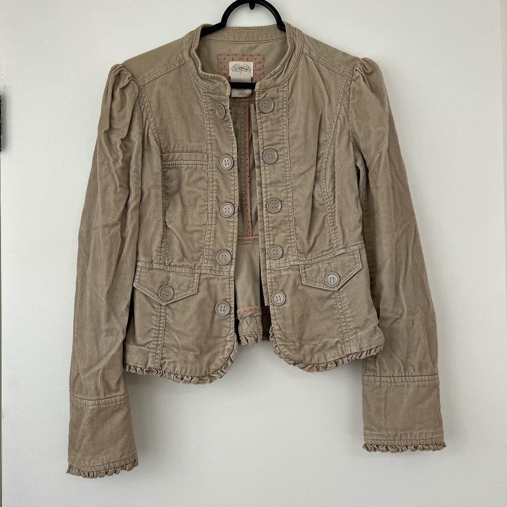 Anthropologie Idra | Corduroy Powder Pink Tan Jacket Size 2